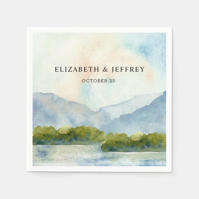 Servilleta De Papel Montañas de acuarela rústica Boda de Invierno del  (Anverso)