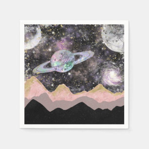 Servilleta De Papel Montañas Espaciales Planetas Galaxia Gold Starry S