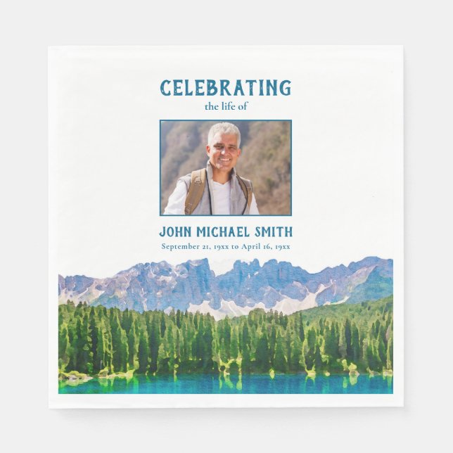 Servilleta De Papel Montañas Funeral Orden del Servicio Foto Memorial (Anverso)