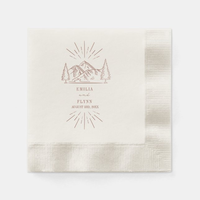 Servilleta De Papel Montañas Línea Art Terracotta Bodas Napkins (Anverso)