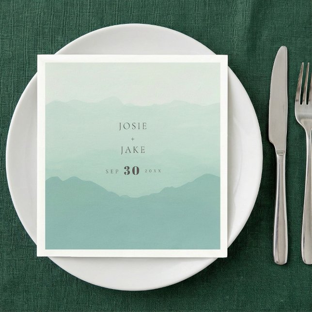 Servilleta De Papel Montañas verdes y suaves boda (Soft green mountains wedding napkin.)