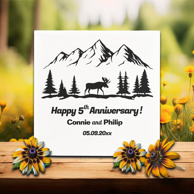 Servilleta De Papel Montañas y Moose 5º Aniversario Boda (Subido por el creador)