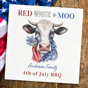Servilleta De Papel Moo Blanco Rojo 4 De Julio Vaca Patriótica