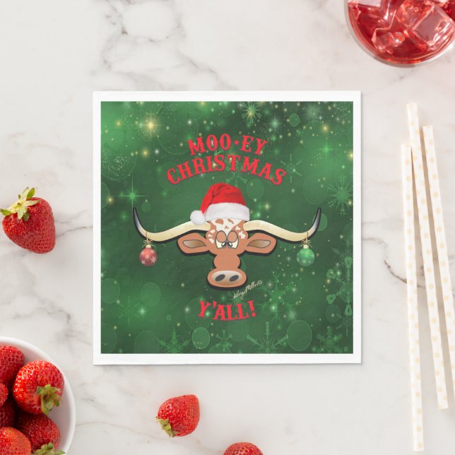 Servilleta De Papel "MOO-ey Navidad,  Longhorn Steer (In situ)