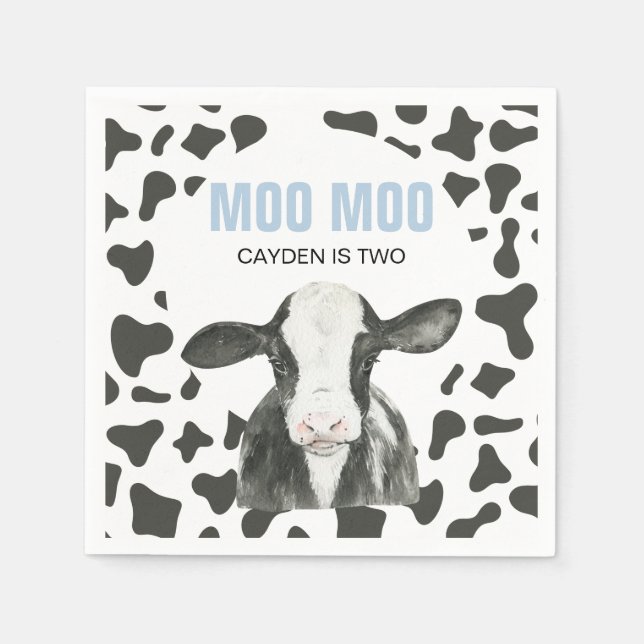 Servilleta De Papel MOO MOO Cumplo DOS Cumpleaños de estampado de vaca (Anverso)