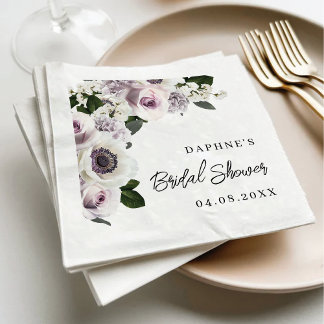 Servilleta De Papel Moody Anemone y Purple Floral Bridal Shower