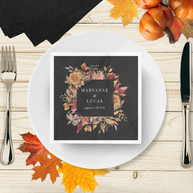 Servilleta De Papel Moody Autumn Floral Monograma (Subido por el creador)
