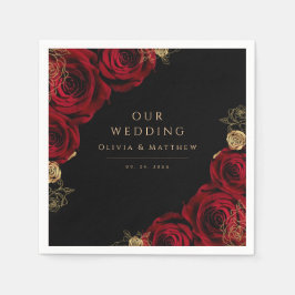 Servilleta De Papel Moody Black Burgundy Roses Wedding 