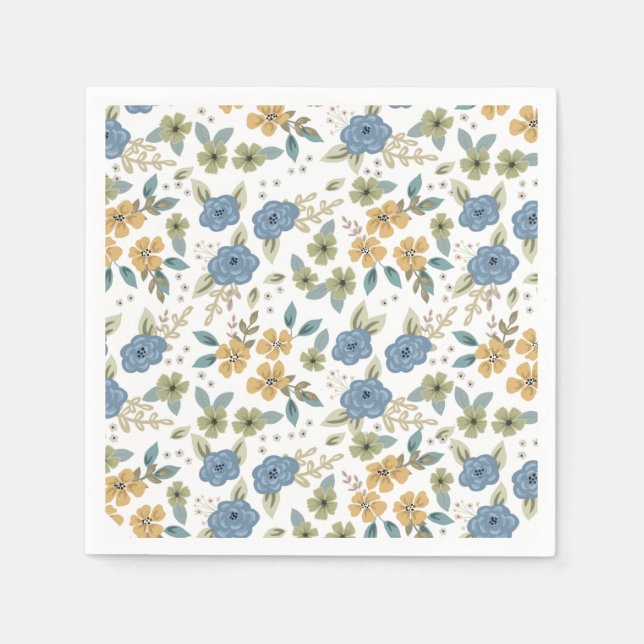 Servilleta De Papel Moody Blue Floral Fiesta Papel Napkin (Anverso)