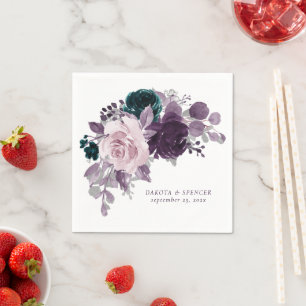 Servilleta De Papel Moody Boho   Personalizado Rosa morado y Verde azu