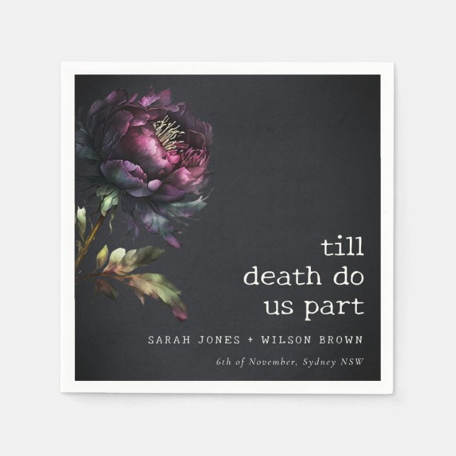 Servilleta De Papel Moody Gothic Oscuro Púrpura Negro Peony Boda (Anverso)