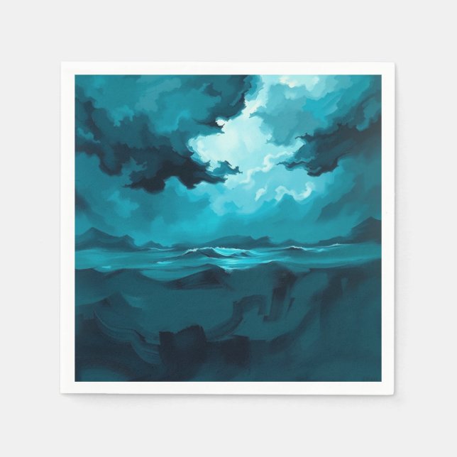 Servilleta De Papel Moody Ocean Waves Under Stormy Sky – Abstract Seas (Anverso)
