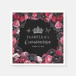 Servilleta De Papel Moody Quinceañera rosa gótico, rojo y negro