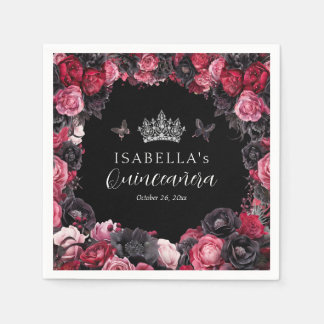 Servilleta De Papel Moody Quinceañera rosa gótico, rojo y negro