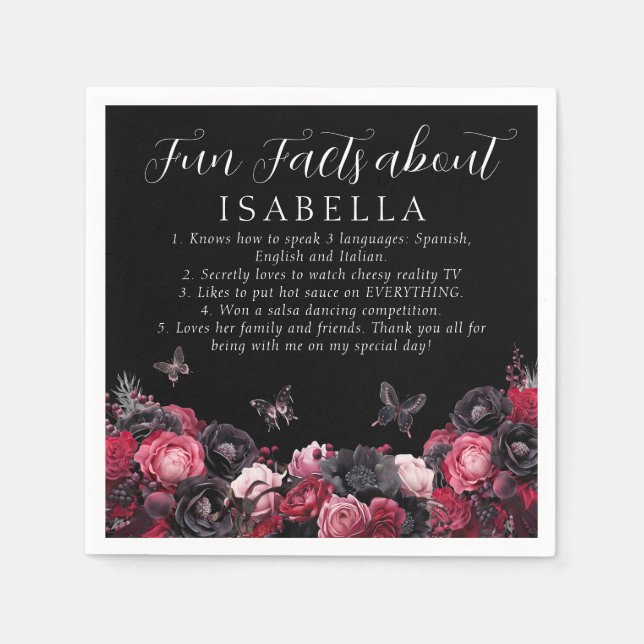 Servilleta De Papel Moody rosa gótico Rojo y Negro Quinceañera Hecho F (Anverso)