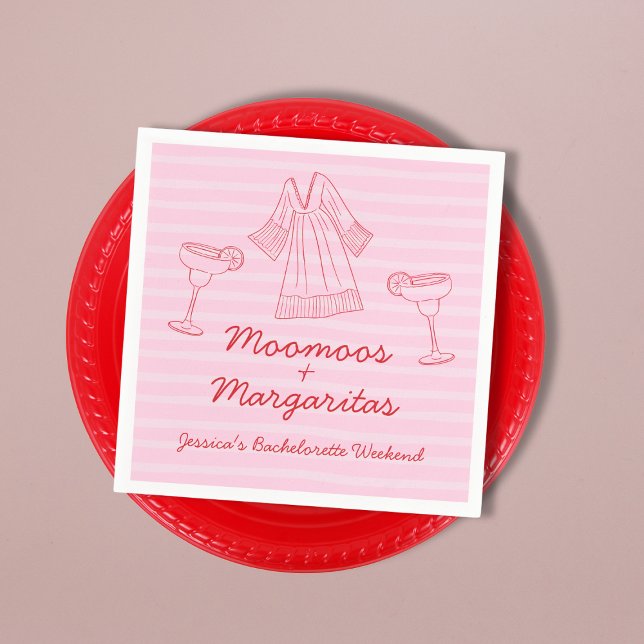Servilleta De Papel Moomoos & Margaritas Bachelorette rosa y roja (Moomoos & Margaritas Pink & Red Bachelorette Napkins)