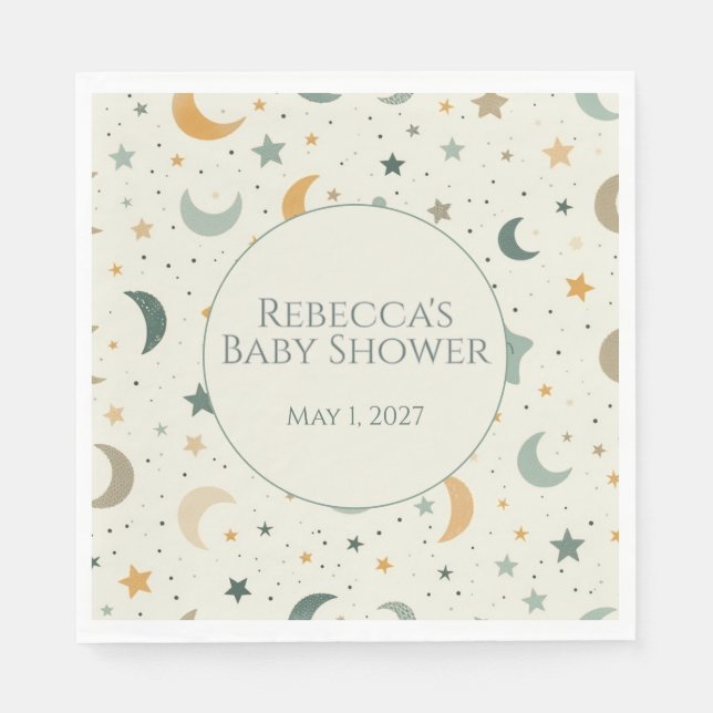 Servilleta De Papel Moon and Stars Boho Baby Adoption Shower (Anverso)