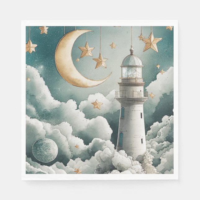 Servilleta De Papel Moon and Stars Lighthouse Papel Fiesta Napkins (Anverso)