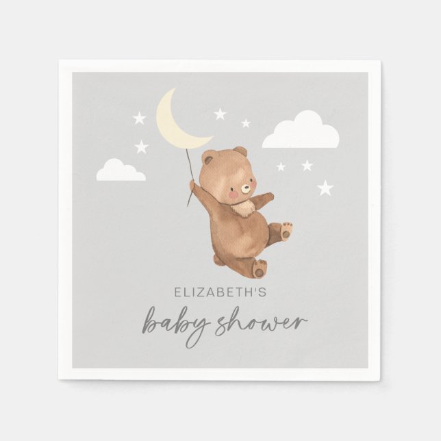 Servilleta De Papel Moon Stars Bear Baby Shower (Anverso)