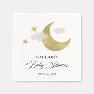 Servilleta De Papel Moon Stars Clouds Fancy Script Baby Shower