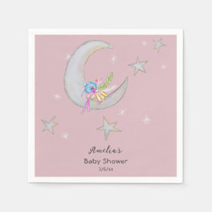 Servilleta De Papel Moon Stars Flores Mauve mano dibujó Baby Shower