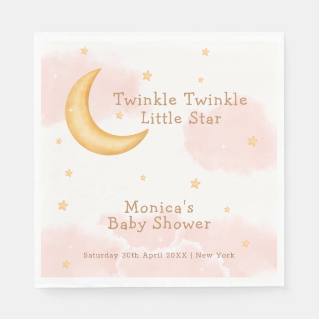 Servilleta De Papel Moon Stars Twinkle Twinkle Girl Baby Shower (Anverso)