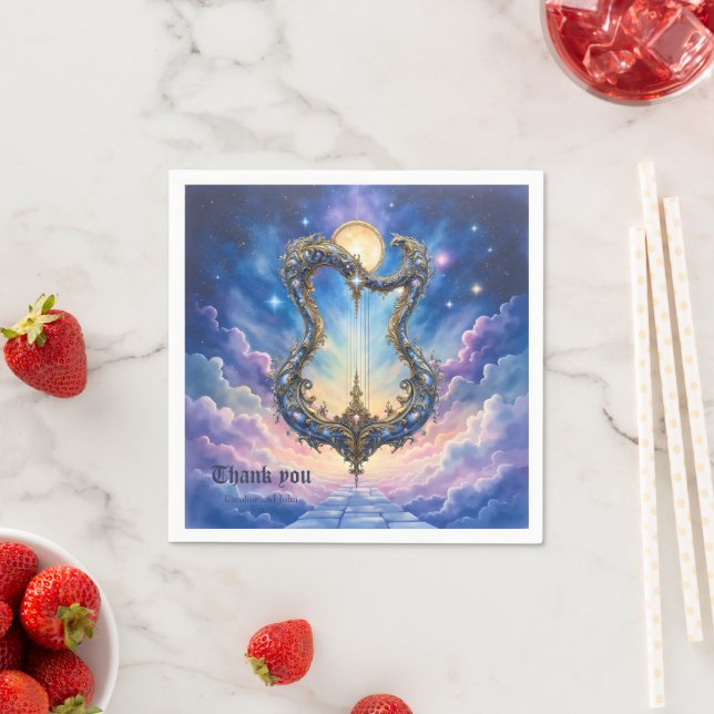 Servilleta De Papel Moonlit Celestial Harp – Dreamy Cosmic Fantasy Art (In situ)