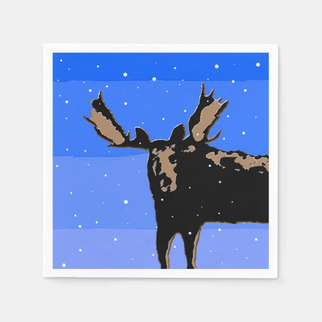 Servilleta De Papel Moose in Winter - Original Wildlife Art (Anverso)