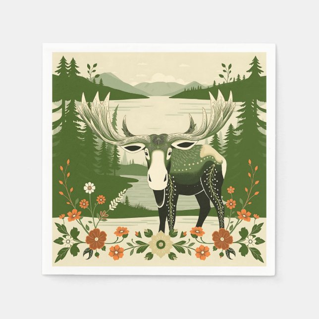 Servilleta De Papel Moose nórdico con patrones florales (Anverso)