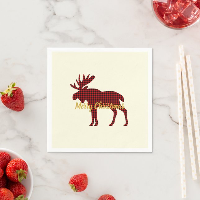 Servilleta De Papel Moose Plaid Ski Lodge Holiday Party Napkins (In situ)