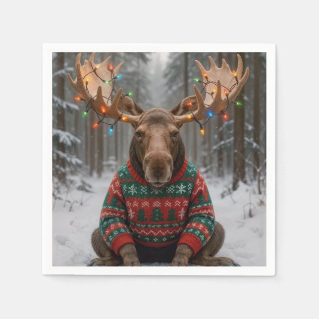 Servilleta De Papel Moose Wearing Ugly Christmas Sweater (Anverso)