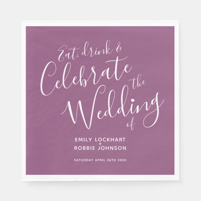 Servilleta De Papel Mora de escritura simple y servilletas boda blanca (Anverso)