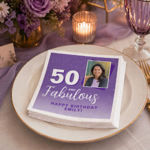 Servilleta De Papel Morado 50 y fabulosa foto de cumpleaños 50