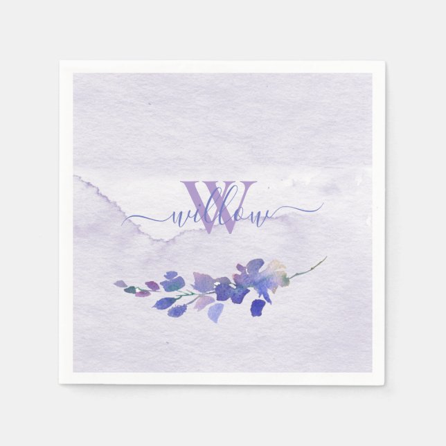 Servilleta De Papel Morado acuarela Monogramada Ducha de novia (Anverso)