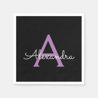 Morado Black Script Girly Monograma Nombre