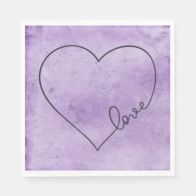 Servilleta De Papel Morado Boda Corazón Lavanda Acuarela Amor (Anverso)