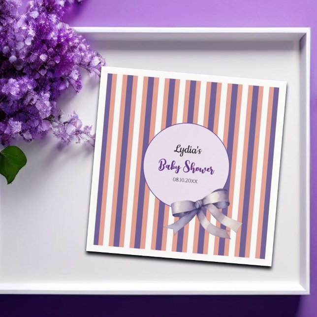 Servilleta De Papel Morado Bow Lines Baby Shower moderno (Subido por el creador)