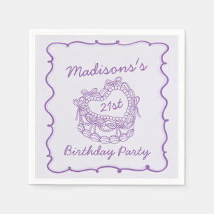 Servilleta De Papel Morado Bow Retro Corazón Coqueta Pastel Cumpleaños
