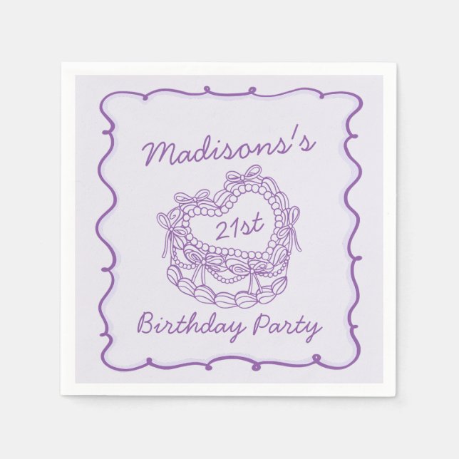 Servilleta De Papel Morado Bow Retro Corazón Coqueta Pastel Cumpleaños (Anverso)