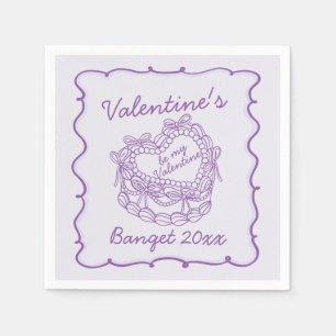 Servilleta De Papel Morado Bow Retro Corazón Coquette Cake Valentines
