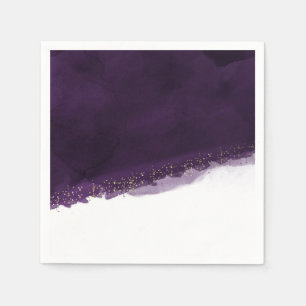 Servilleta De Papel Morado Ciruela Acuarela & Dorado Moderno Chic Eleg
