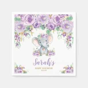 Servilleta De Papel Morado Floral Cute Elephant Baby Shower Baby Girl