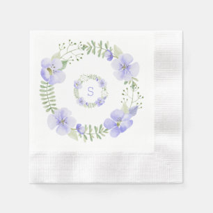 Servilleta De Papel Morado Floral Monograma Acuarela Elegante