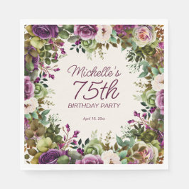 Servilleta De Papel Morado Floral Verde Sale 75 cumpleaños