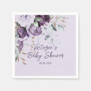 Servilleta De Papel Morado Floral Watercolor Lavender Baby Shower