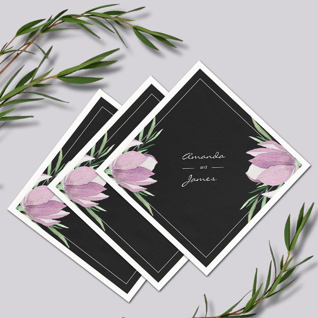 Servilleta De Papel Morado Magnolia Floral Agua Botánica (Purple Magnolia Floral  Watercolor Wedding Cocktail Napkins)