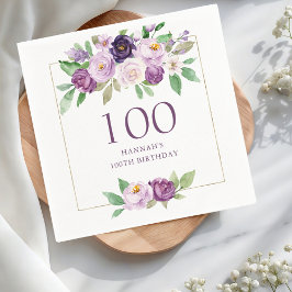 Servilleta De Papel Morado | Violet Floral 100 cumpleaños