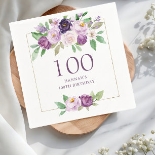Servilleta De Papel Morado   Violet Floral 100 cumpleaños