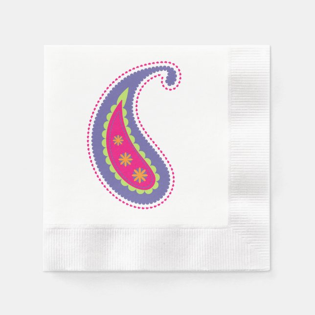 Servilleta De Papel Morado y rosa paisley (Anverso)