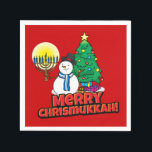 Servilleta De Papel Moro Rojo Chrismukkah con Snowman y Menorah<br><div class="desc">Añada nuestros diseños divertidos,  Snowman,  Menorah y de árboles de Navidad con un fondo rojo a su fiesta Chrismukkah este año.</div>